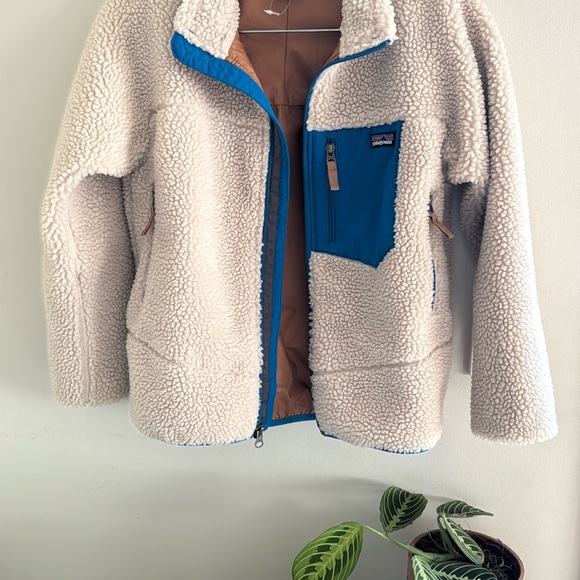 Patagonia Boys Metro X Jacket Natural/Smolder Blue M Sz 10 like New - Picture 3 of 9